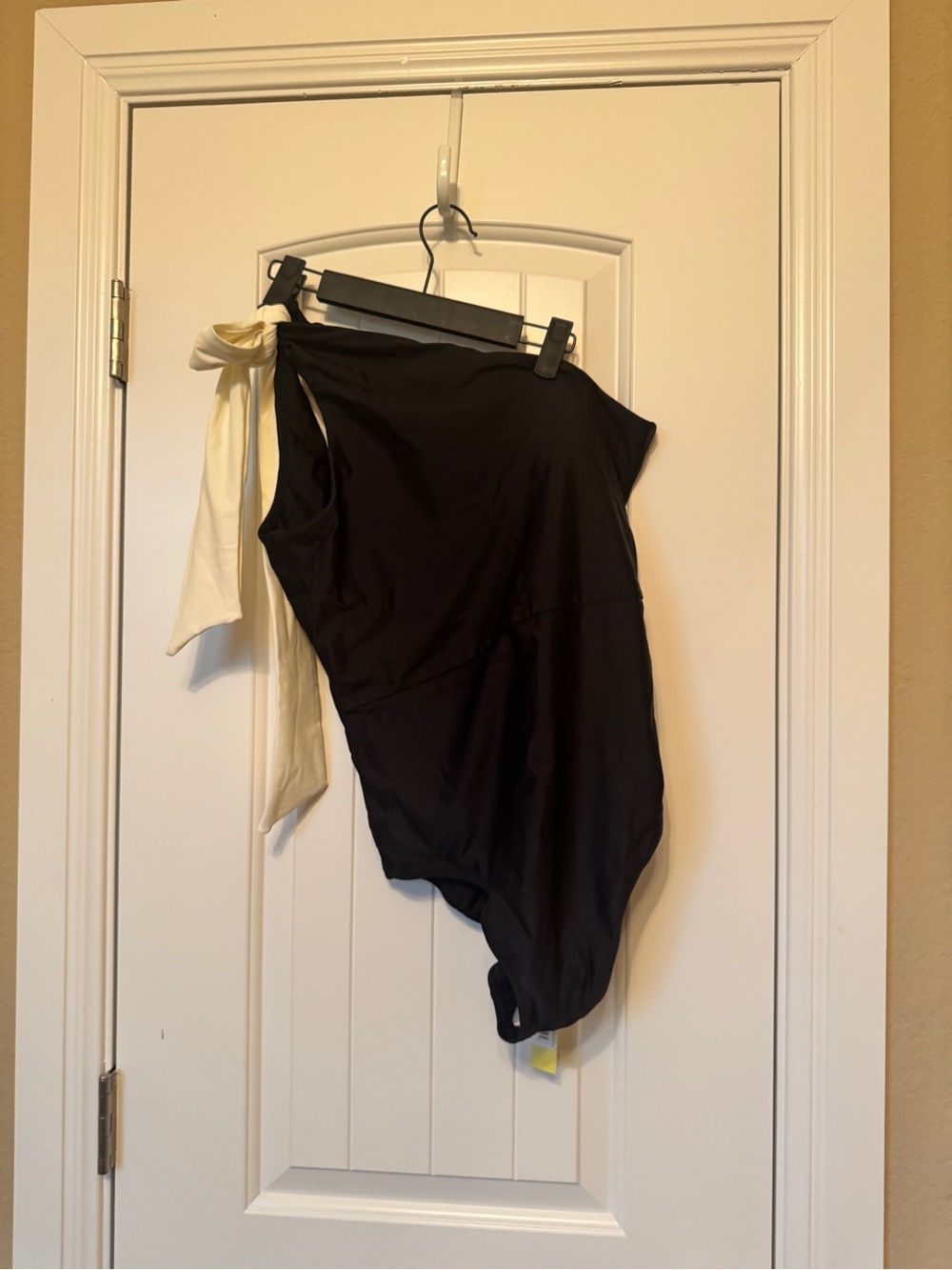 summersalt Black One-Shoulder One-Piece Swimsuit with Cream Tie